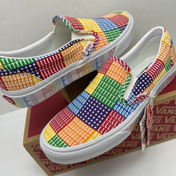 Vans Men’s Multicolor Classic Slip-On (Pride) Multi/True White Sneakers - Picture 7 of 16